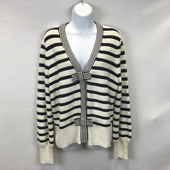 Talbots Bow Front Texture Stitch Cardigan French Stripe Size XL - Picture 1 of 10